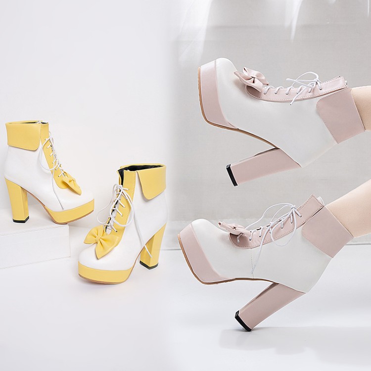 Lolita High Heel Ankle Boots with Bow and Platform