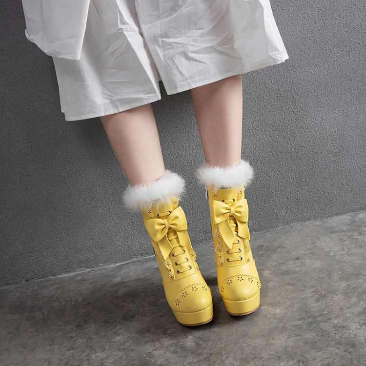 Lolita High Heel Ankle Boots with Bow and Mesh Details