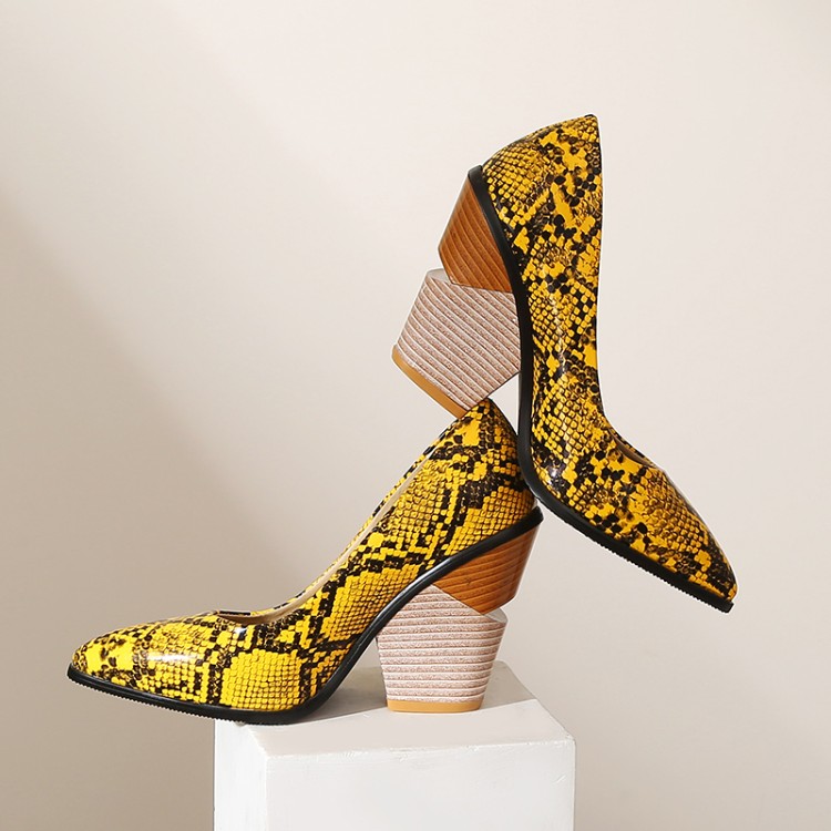 Women's Leopard Print High Heel Pumps - Round Toe Slip-On