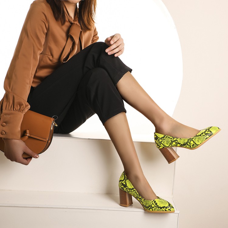 Women's Leopard Print High Heel Chunky Heel Slip-On Pumps