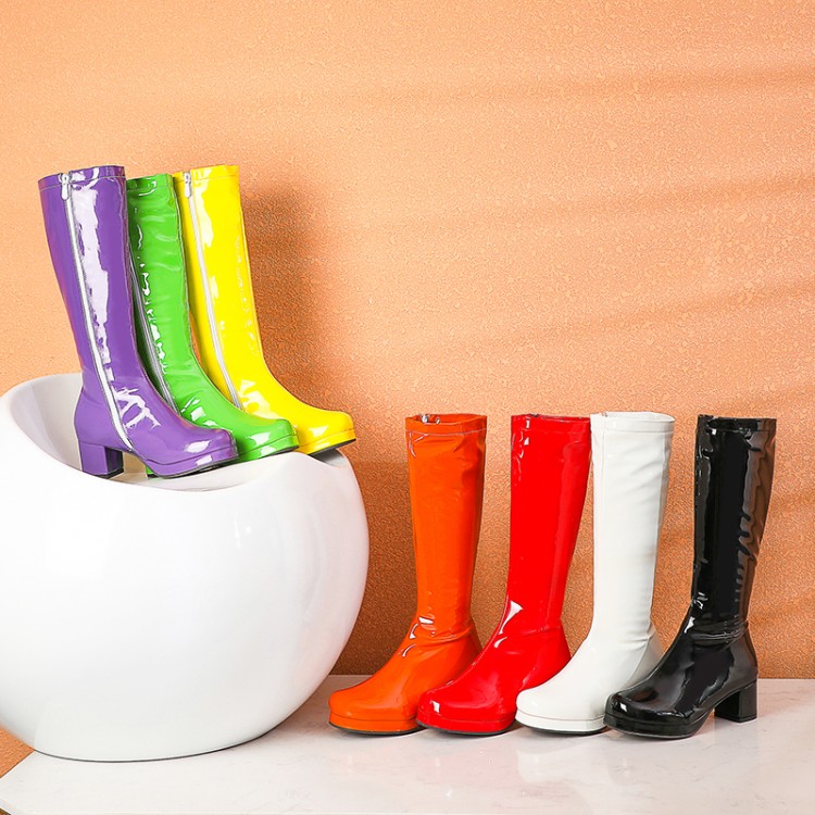 Japanese Style Mid Calf Boots with Side Zipper and Chunky Mid Heel