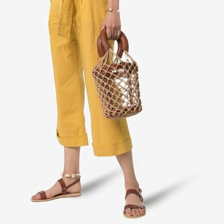 Sporty Leather Sandals with Metal Studs and Thin Straps