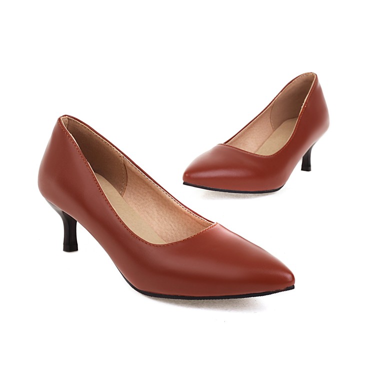 Women's Minimalist Pointed Toe Mid Heel Pumps - PU Upper