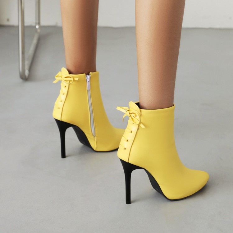 Women's Japanese Style Ankle Boots with Bow and Side Zipper