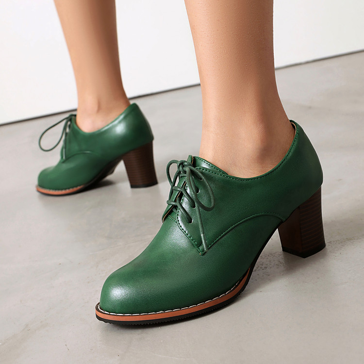 Deep Mouth High Heel Chunky Heel Lace-Up Shoes for Women